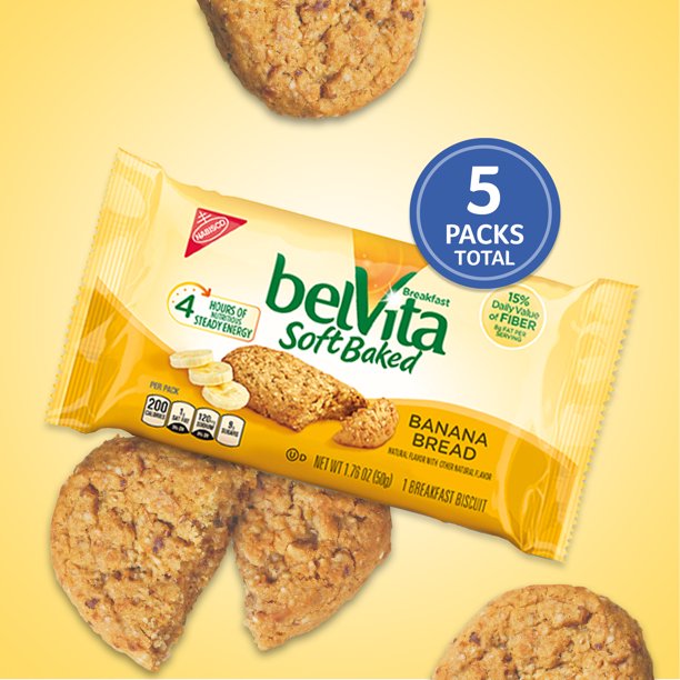 Belvita Soft Baked Banana Bread Breakfast Biscuits, 1.76 Oz, 5 Galleta ...