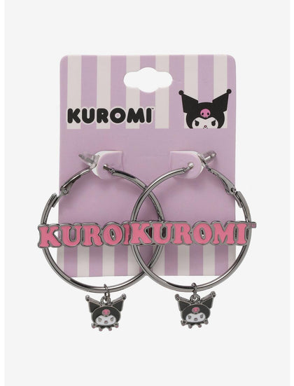 Kuromi Nameplate Hoop Aretes