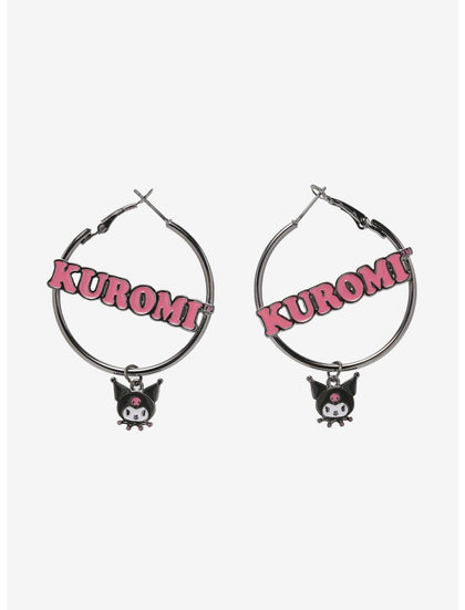 Kuromi Nameplate Hoop Aretes