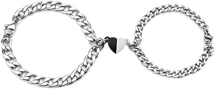 Pulsera Magneticas Pareja Corazon Plata