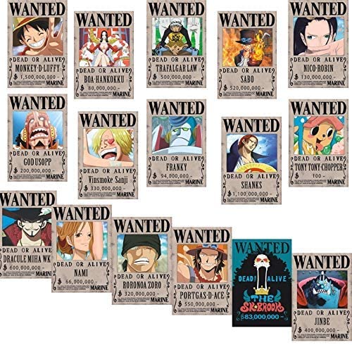 Taza de los carteles wanted de los personajes de One Piece.