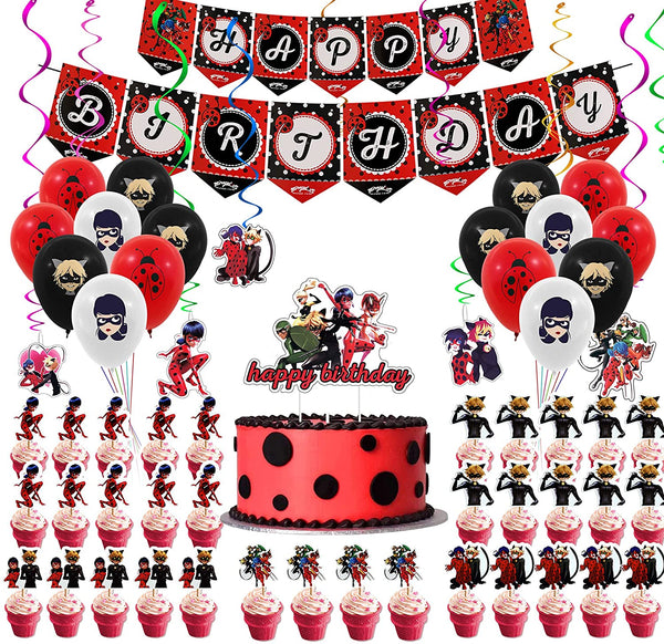  Paquete de fiesta Miraculous Ladybug con bolsas de regalo,  calcomanías y globos para decoración de cumpleaños : Hogar y Cocina