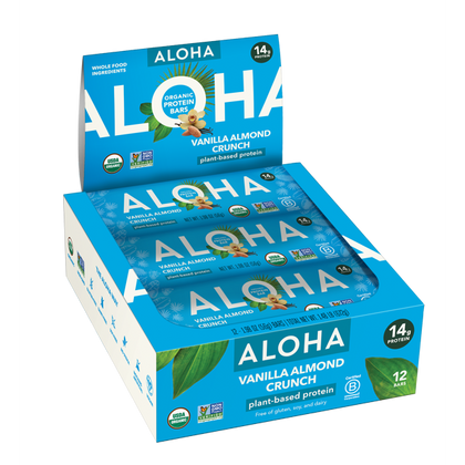 ALOHA Plant Based Protein Bars, Vanilla Almond Crunch, 14g Protein, Cont. 12