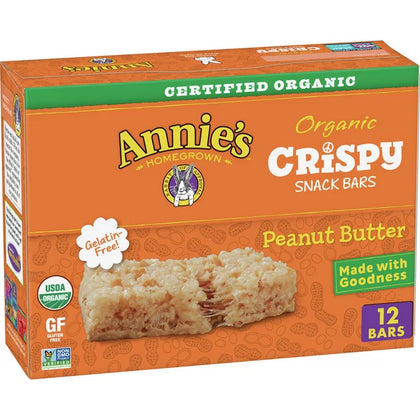 Annie's Organic Crispy Snack Bars, Gluten Free, Peanut Butter, 9.36 oz, Cont. 12