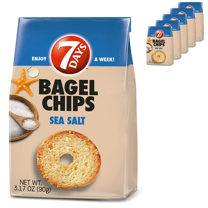 7Days Bagel Chips, Sea Salt, Gourmet Crackers, (3.17oz, Paquete de 5)