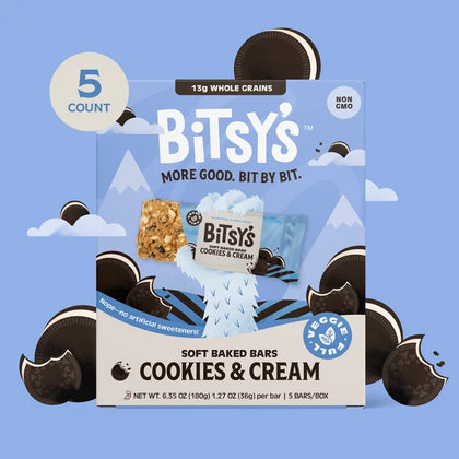 Bitsy's Soft Baked Bars, Cookies and Cream, Snack Bars, 5 barras