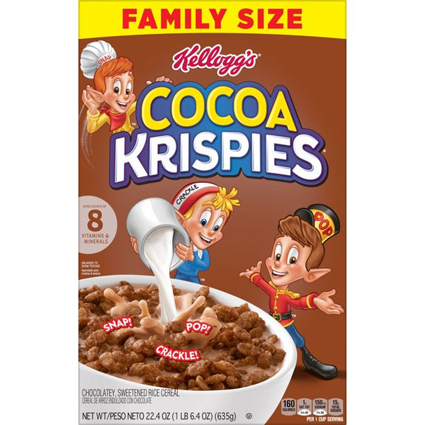 Cocoa Krispies Cold Breakfast Cereal, 8 Vitamins and Minerals, Rice  Krispies Treats, Family Size, Original, 22.4oz Box (1 Box)