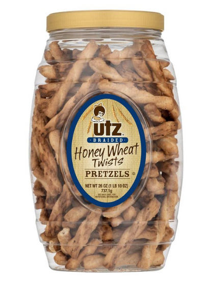 Utz Braided Honey Wheat Twists Pretzels Barrel - 24oz