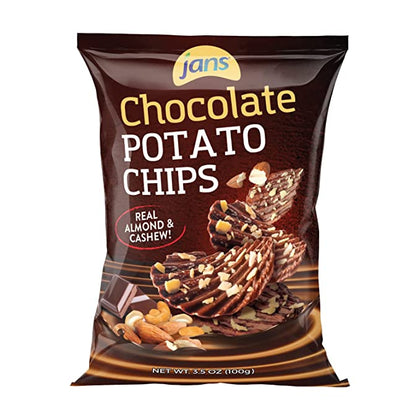 Jans - Chocolate Covered Potato Chips con Pedazos de Almendras y Nueces, 3.5oz