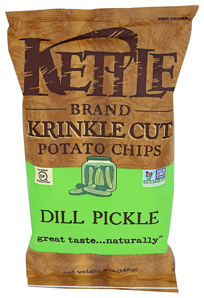 Kettle Brand Potato Chips, Krinkle Cut Dill Pickle Chips, 5 Oz