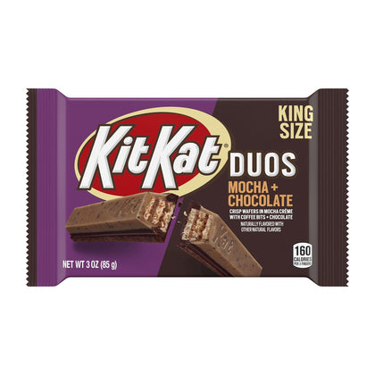 KIT KAT®, DUOS Mocha Flavored Creme, Chocolate and Coffee Bits King Size Wafer Candy, Barra de 3oz