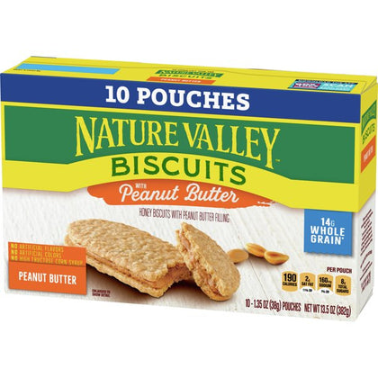 Nature Valley Biscuit Sandwiches, Peanut Butter, 1.35 oz, 10 galletas