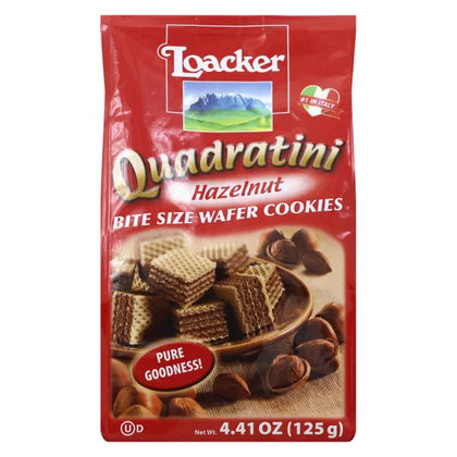 Loacker Quadratini Bite Size Hazelnut Wafer Cookies, 4.41 Oz.