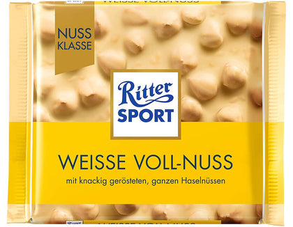 Ritter Sport White Whole Hazelnuts Chocolate Bar Candy Original German Chocolate, 3.52oz