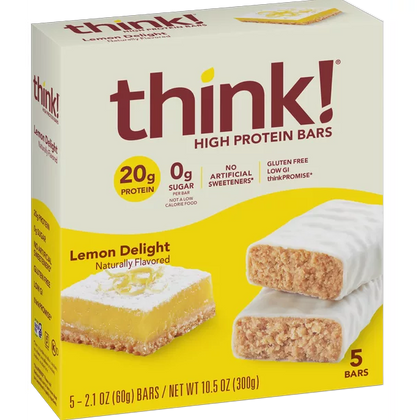 ThinkThin High Protein Bar, Lemon Delight, 0.71 oz de proteína, 5 unidades