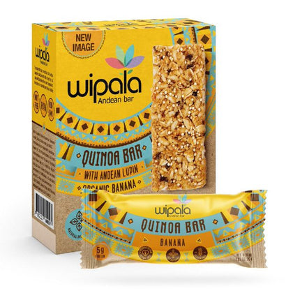 Wipala Snacks Banana Flavored by Everglobe, Quinoa Bar, Gluten Free| Caja de 12