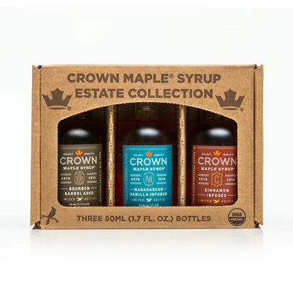 Crown Maple Syrup Bourbon Barrel Aged, Madagascar Vanilla Infused, and Cinnamon Infused Trio Collection