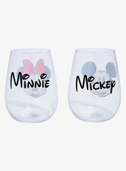 Mickey Mouse Y Minnie Mouse Set De Vasos Vidrio