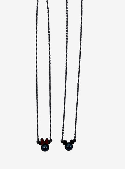 Mickey Mouse Collares Perla Negra Mickey y Minnie