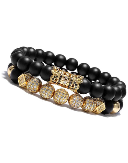 Set Brazalete Piedra Onyx Dorado Negro Caballero