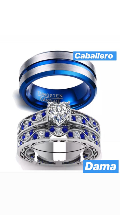 Set De Anillos Para Pareja Azul Eléctrico